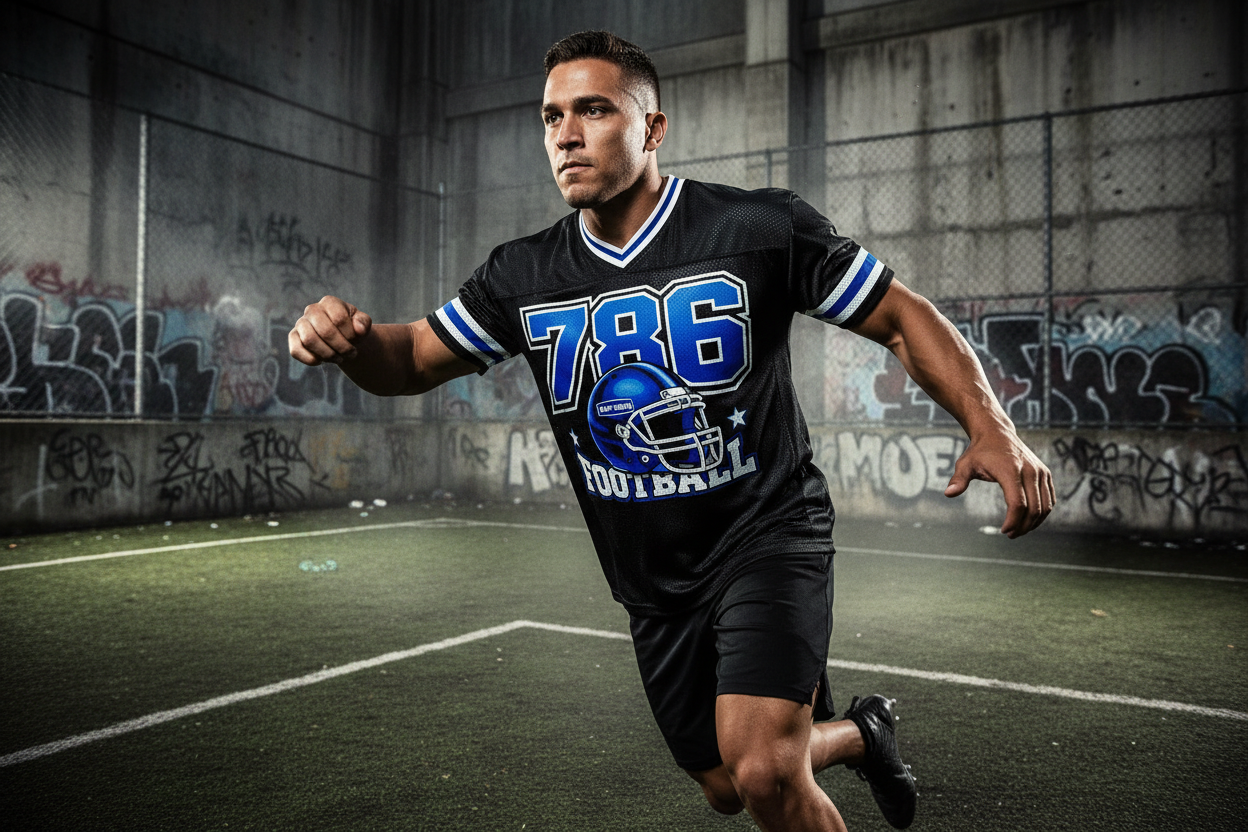 786 Football Jersey Action with Athletic Numbers