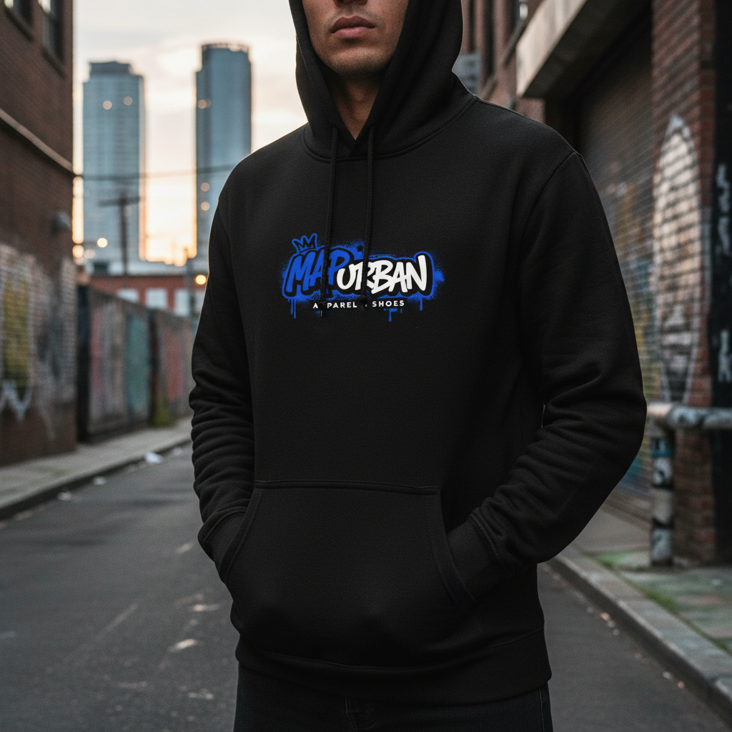 Black Hoodie with Blue Calligraphy