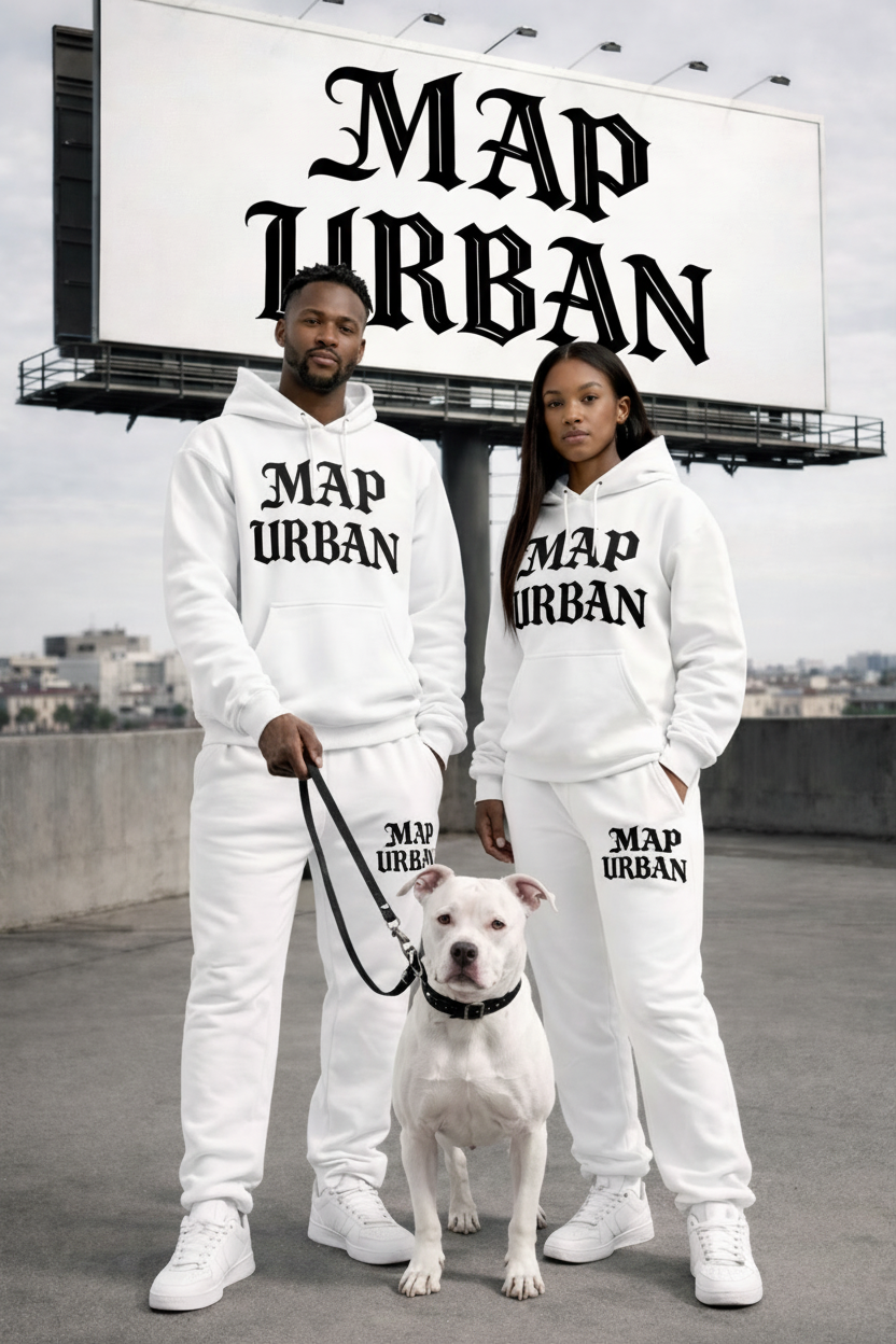 Map Urban All-White Hoodie Suit Mockup