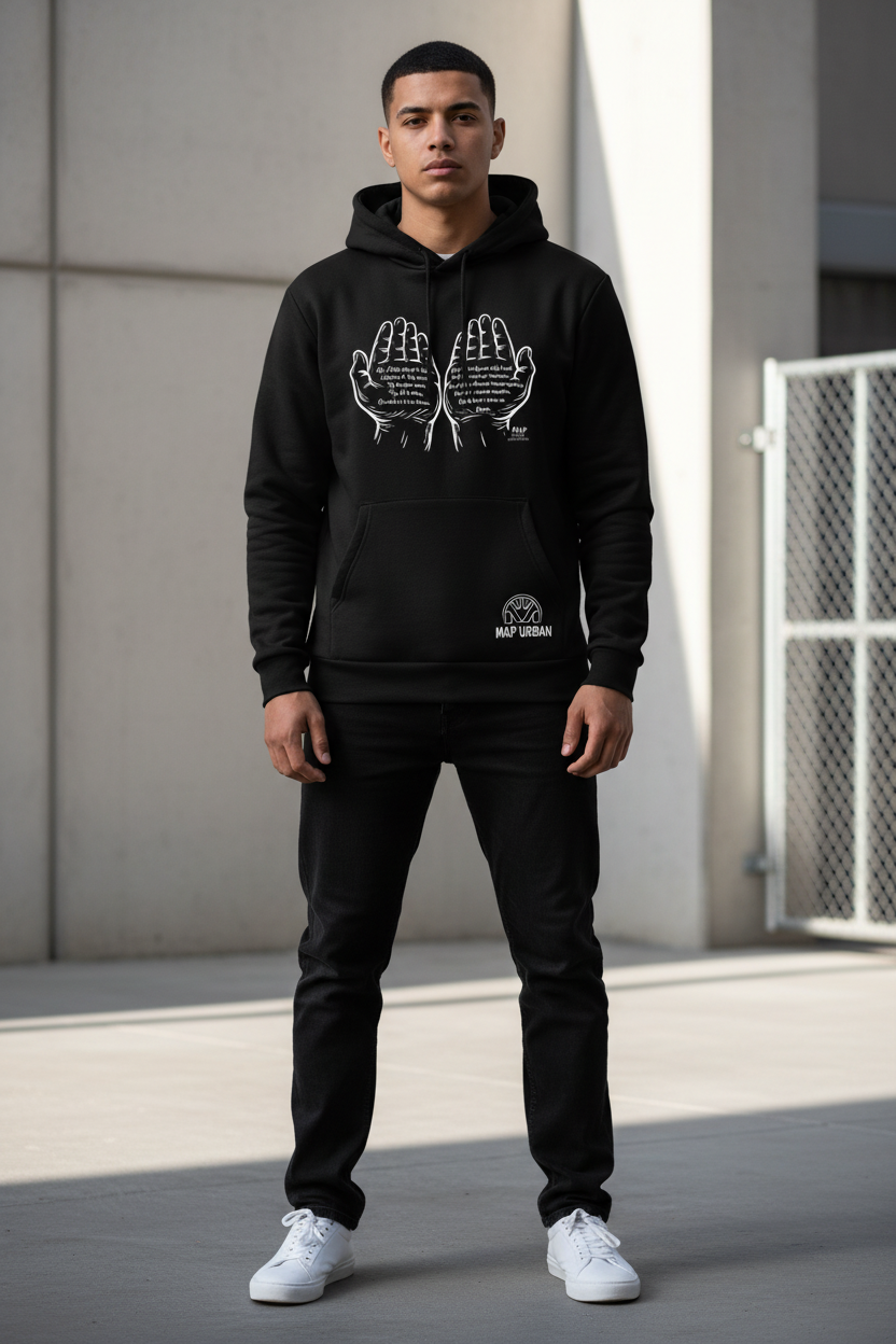 Praying Hands hoodie with exact logo placement