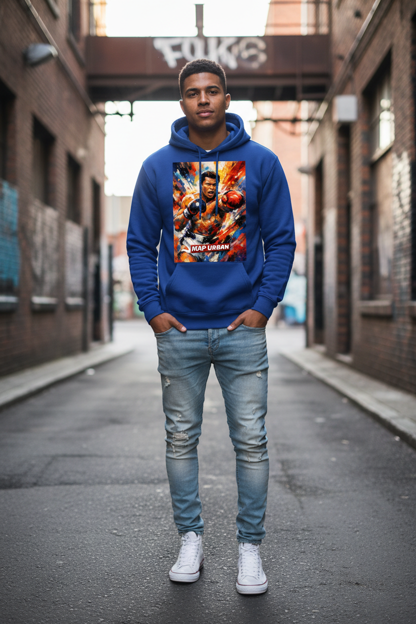 Royal Blue Hoodie with MAP URBAN Boxing Art