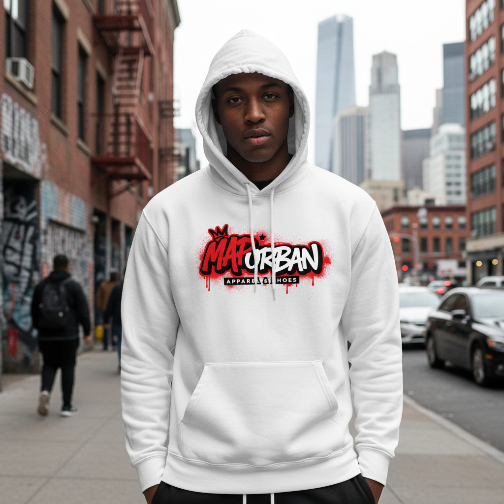 White Hoodie with Blue Design