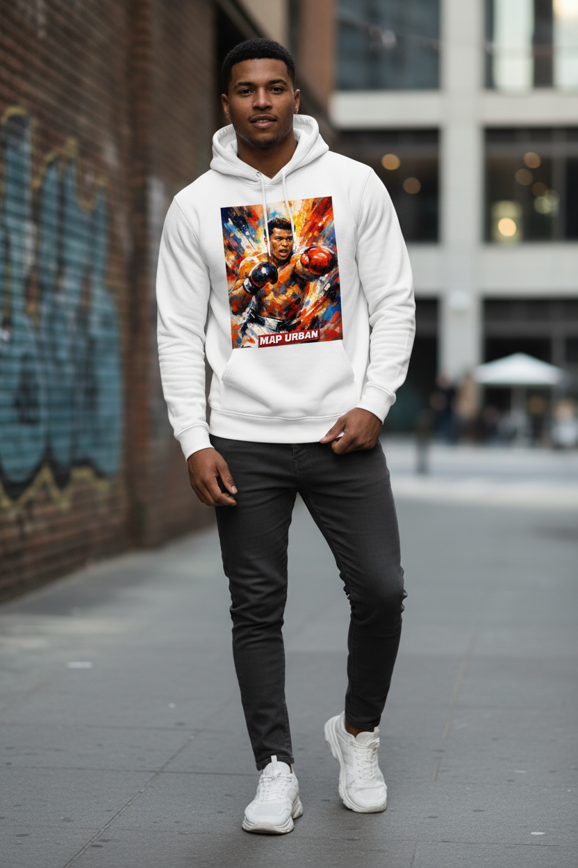 White Hoodie with MAP URBAN Boxing Art